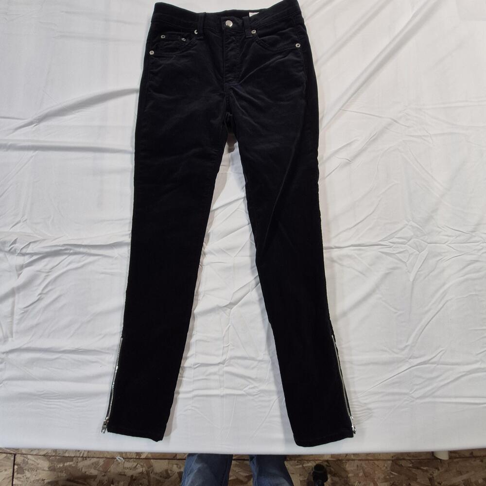 Rag & Bone 10 Inch cropped Jeans Womens 25 Black Velvet Ankle Zip Stretch